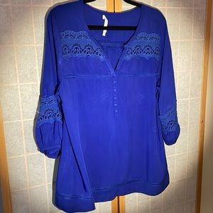 Solitaire Rayon Royal Blue Tunic Top w/Lace 1X
